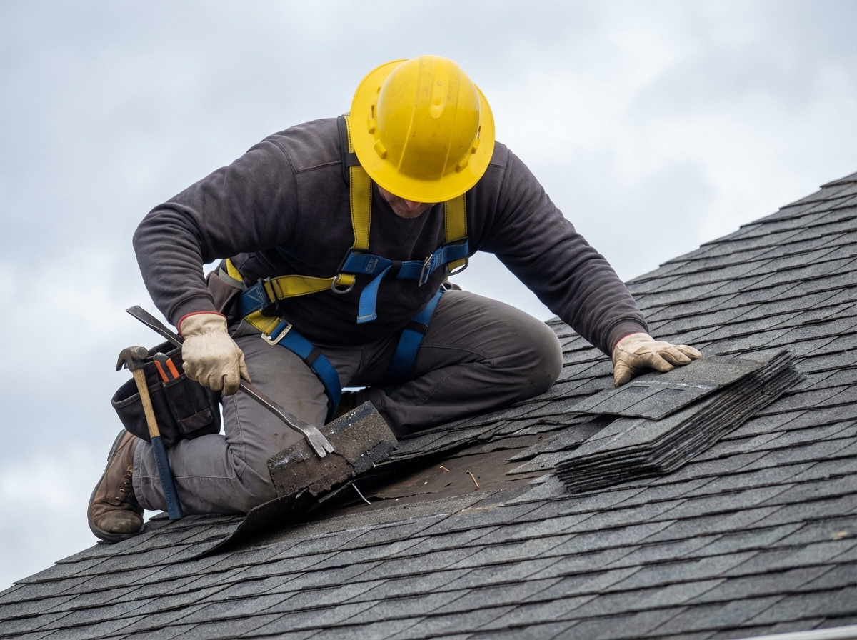 Roof repair in progress