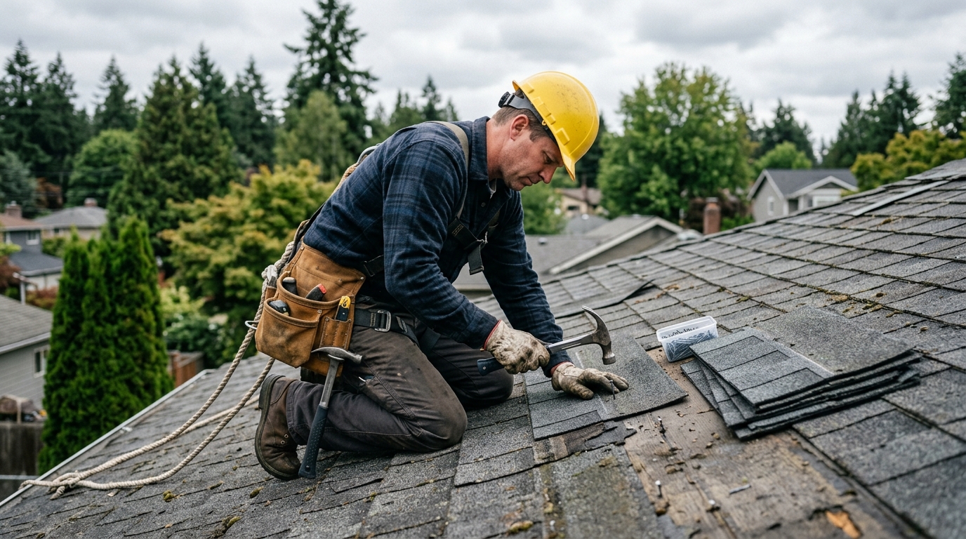 Roof repair in progress