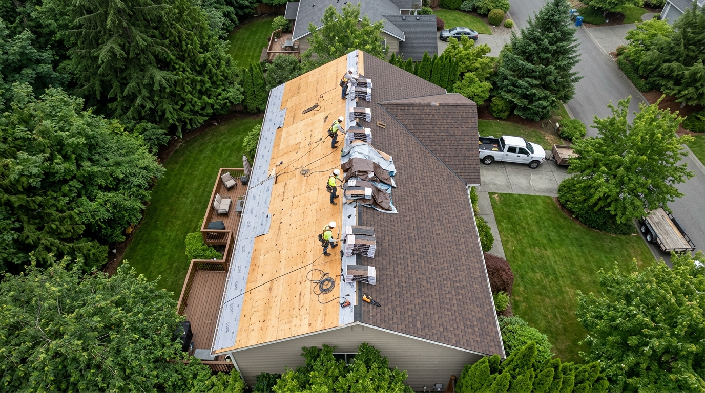 Roof replacement crew